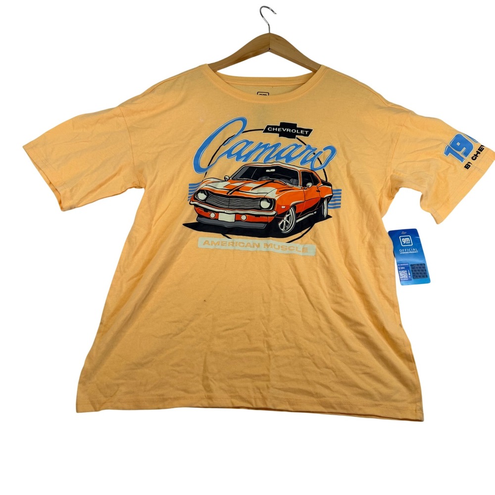GM Chevrolet Camaro American Muscle Graphic T-Shirt Sunburst Orange Youth 18 NEW